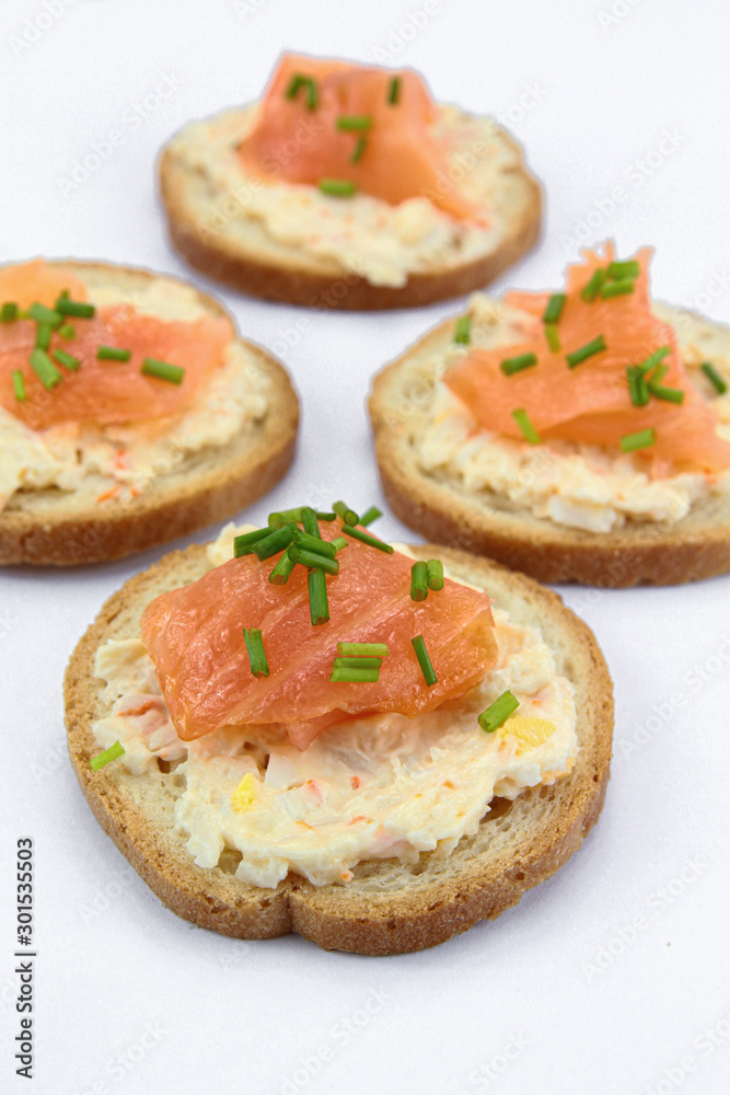 toast with smoked salmon on a white background toast with smoked salmon on a white background