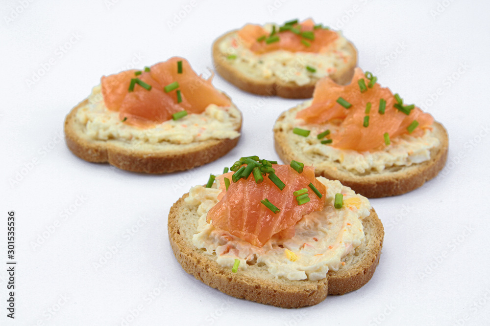 toast with smoked salmon on a white background toast with smoked salmon on a white background