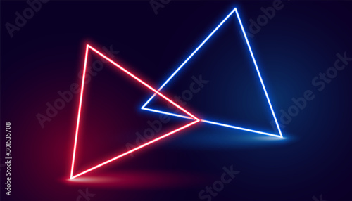 two neon triangle in red and blue colors