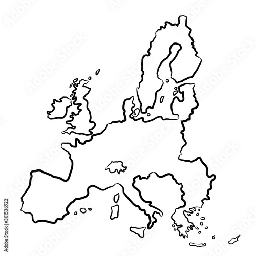 Wallpaper Mural European Union map from the contour black brush lines different thickness on white background. Vector illustration. Torontodigital.ca
