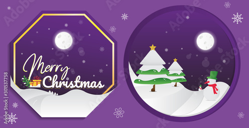 Letter banners designed by Merry christmas. abstract Winter background tree,  snow, forest. Xmas card template,poster,landing page, banner design a happy  New year vector illustration