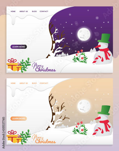  Letter banners designed by Merry christmas. abstract Winter background tree,  snow, forest. Xmas card template,poster,landing page, banner design a happy  New year vector illustration