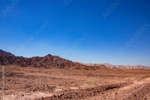 View of colorful mountains of Eilat against blue sky. Israel