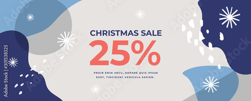 Christmas banner with holiday discounts. Winter abstract pattern. Chaotic spots with natural colorful shapes. New Year's seasonal sales. Vector illustration.