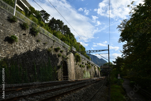 railway along the road to chillon castle