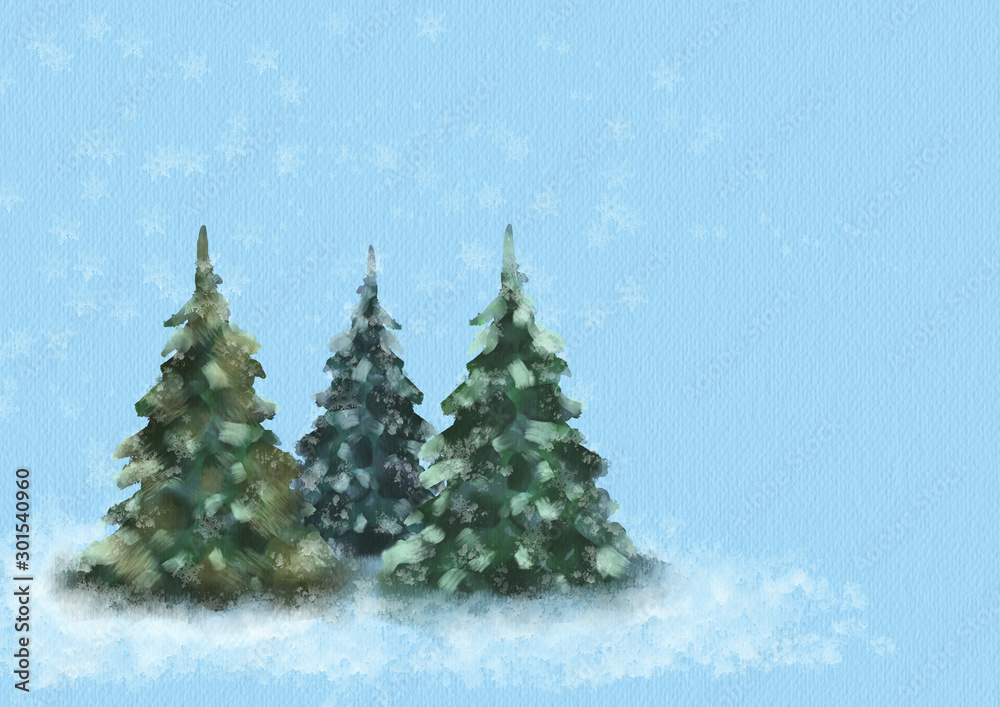 christmas tree, aquarell, lue background
