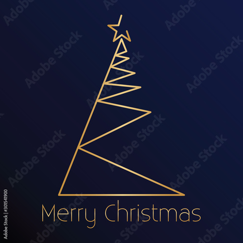 Golden Geomtric Design Christmas Tree - Merry Christmas - vector