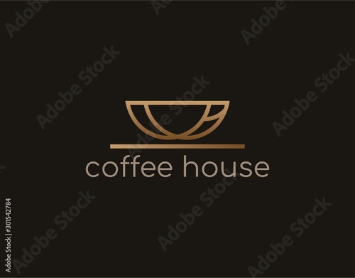 Luxury Logo of Coffee House with Modern Concept. Premium Cafe Logo with Abstract Mug Image in Monoline Style. Suitable for Cafe or Coffee Shop Logo. Vector Illustration