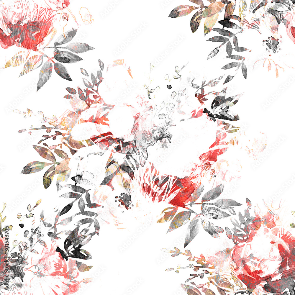 Seamless pattern with elements of flowers, abstraction and watercolor stains. Handmade watercolor Seamless pattern with elements of flowers, abstraction and watercolor stains. Handmade watercolor