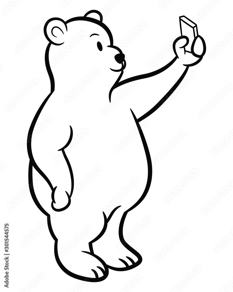 Cute Polar Bear Cartoon Taking Selfie Coloring Page Cute Polar Bear Cartoon Taking Selfie Coloring Page
