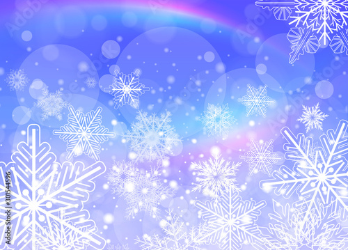Christmas background with snowflakes and rainbows