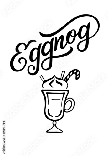 Eggnog - hand lettering, vector illustration isolated on white. Hand drawn vector typographic design with modern calligraphy. Eggnog logotype, badge and icon typography. 
