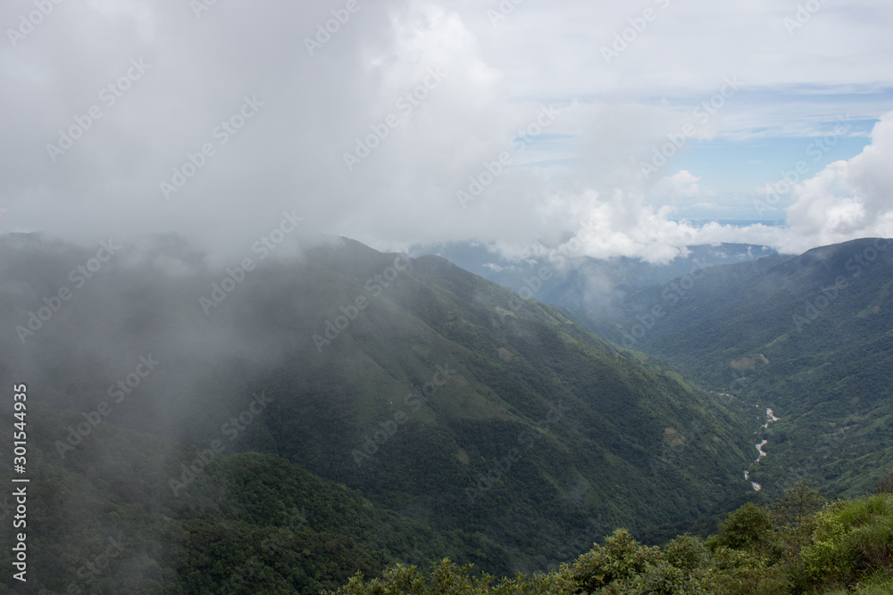 View of hills and dense clouds at high altitudes, Cherrapunji, Meghalaya