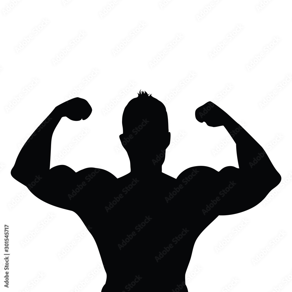 Vector silhouette of muscleman on white background. Symbol of fitness ...