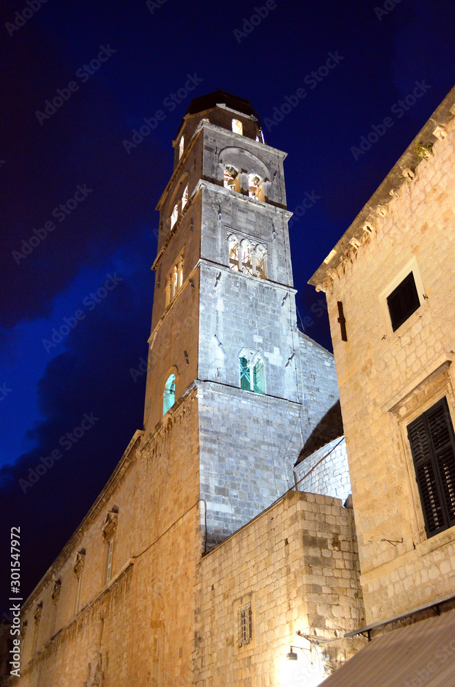 Dubrovnik / Croatia - 10-06-2015 - Tower of Church of Saint Saviour at Night in Old Town (Imperial Fortress) Dubrovnik / Croatia - 10-06-2015 - Tower of Church of Saint Saviour at Night in Old Town (Imperial Fortress)