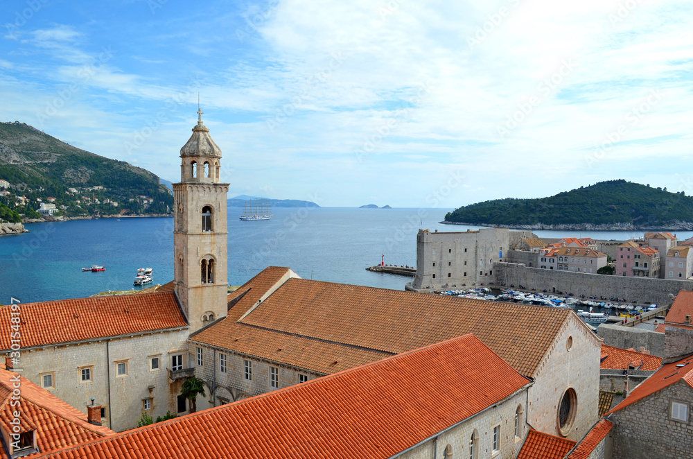Fototapeta premium View of Old Town Interior Tower (Church) in Dubrovnik (Croatia)