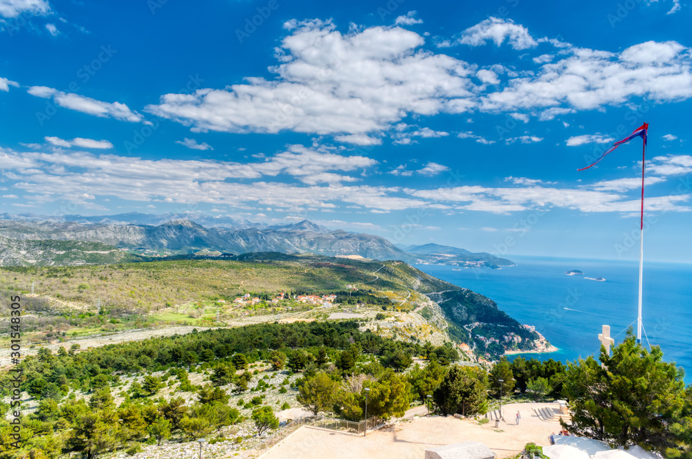 Mountain and sea view from Fort Imperial, Dubrovnik, Croatia