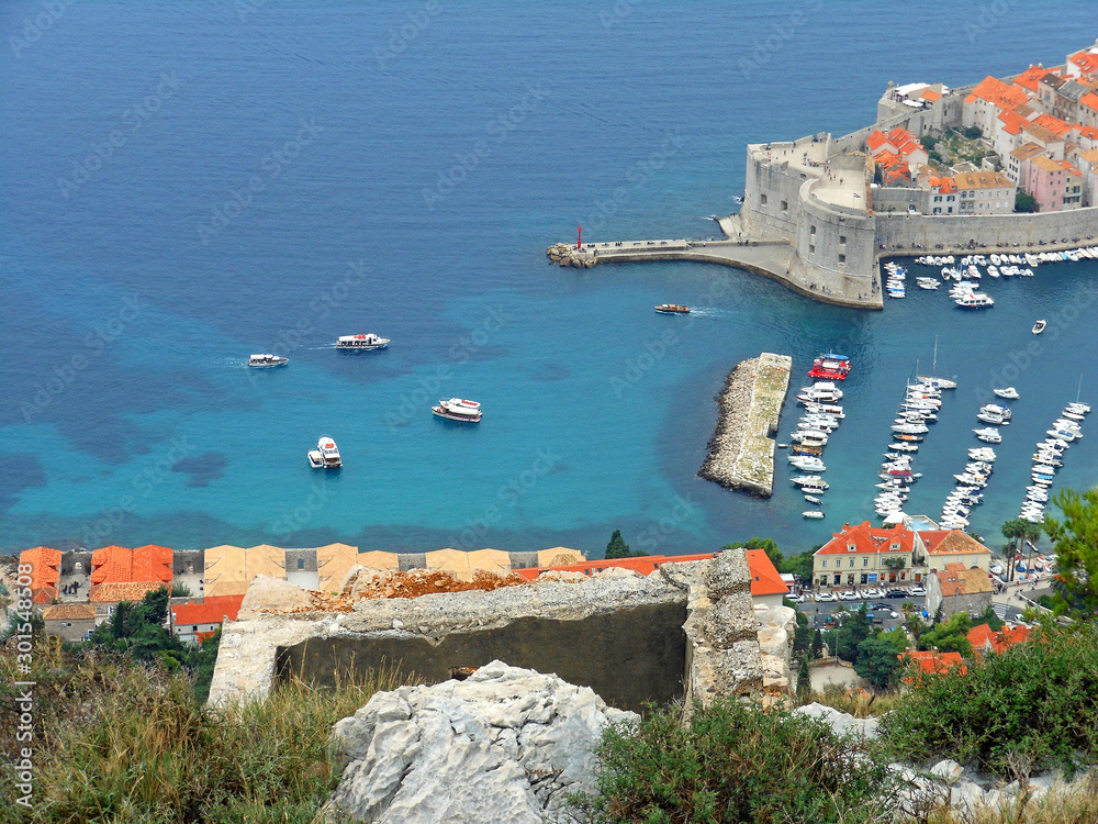 Aerial (Panoramic) view of Old Town (Old Port) Imperial Fortress Dubrovnik (Croatia)