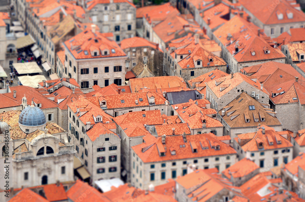 Aerial (Panoramic) view of Old Town Imperial Fortress Dubrovnik (Croatia) with Miniature (Tilt Shift) Effect