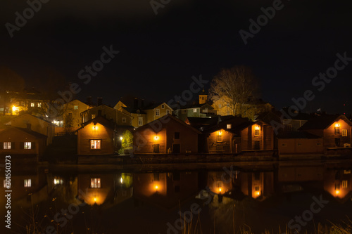 Night view of old Porvoo at autumn  Finland.