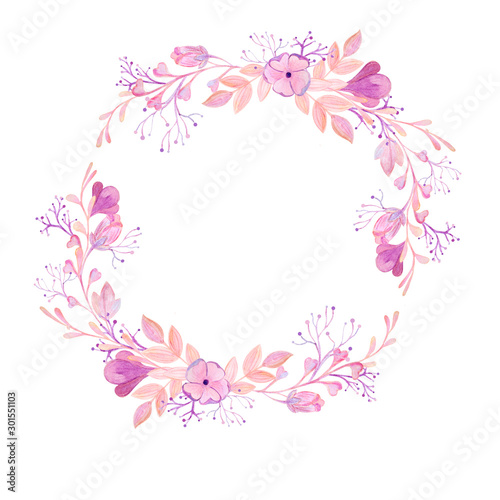 soft pink bouquet, watercolor frame on a white background