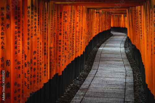 Red Torii gates in Fushimi Inari shrine in Kyoto, Japan