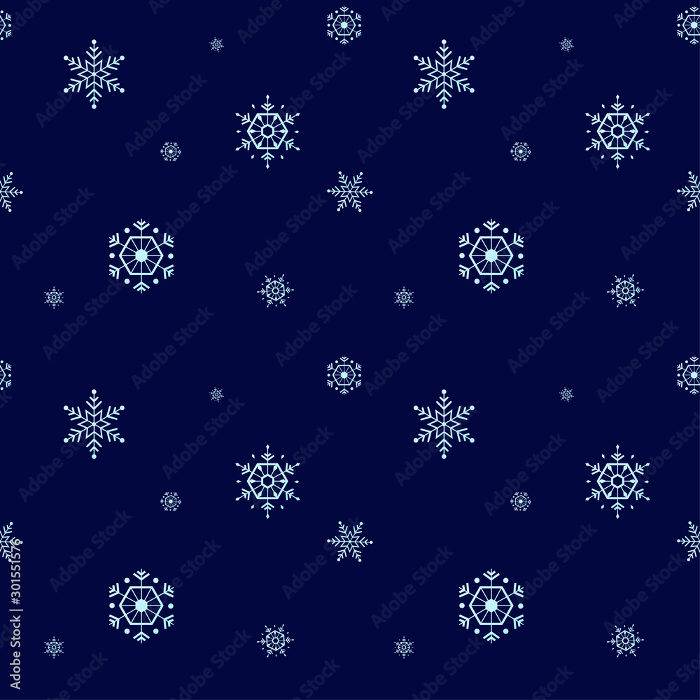 Seamless vector pattern with sky blue snowflakes on a dark bluepackground Seamless vector pattern with sky blue snowflakes on a dark bluepackground