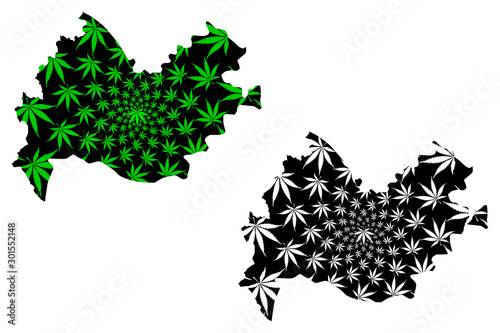 Kermanshah Province (Provinces of Iran, Islamic Republic of Iran, Persia) map is designed cannabis leaf green and black, Kermanshah map made of marijuana (marihuana,THC) foliage.... photo
