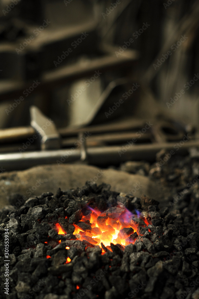 Close-up of blacksmith’s forge Close-up of blacksmith’s forge