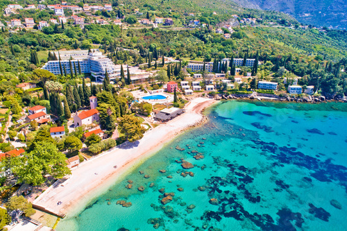 Adriatic village of Mlini waterfront and beach aerial view,