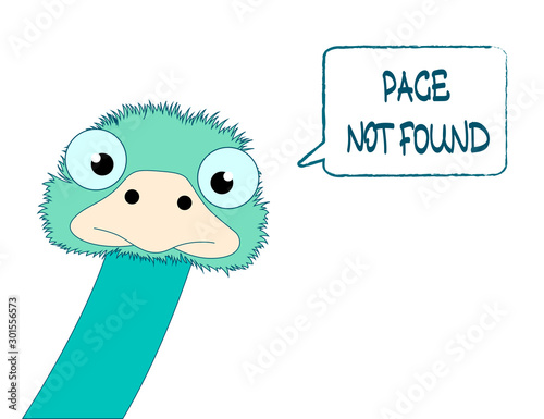 Error Page Not Found Design with cute ostrich. 404 error. Funny ostrich in flat style