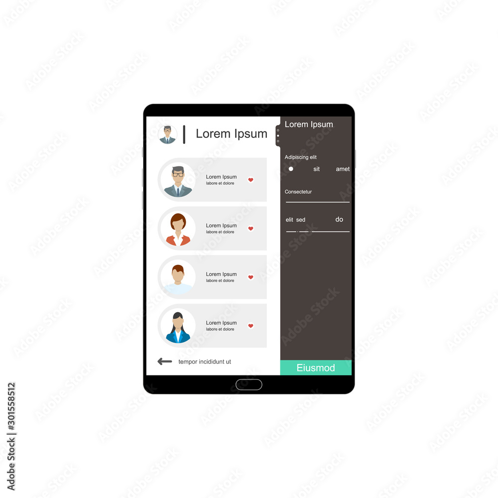 Fototapeta premium Web Design. Website template for tablet. Elements for tablet and web applications. User Interface UI and User Experience UX content organization. landing page, banner.