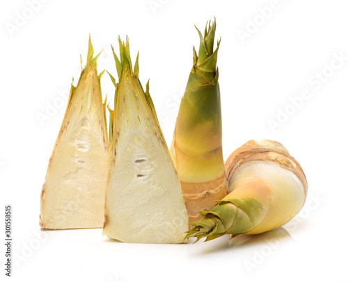 Fresh Bamboo Shoot        Bamboo shoots or bamboo sprouts are the edible shoots on white background