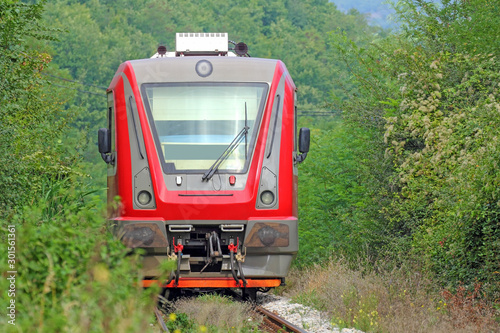 Red locomotive in nature  closeups photo