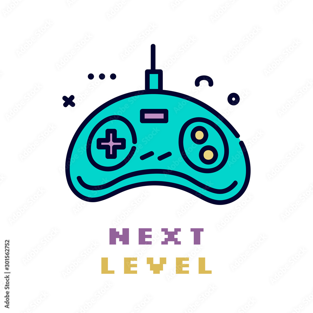 retro 90s joystick gamepad flat line icon.Colorful video game clip art.  Stock Vector | Adobe Stock