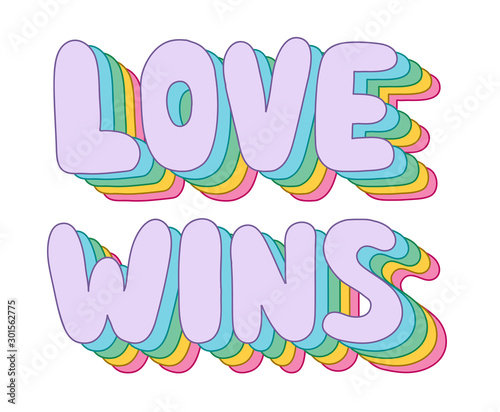 Colorful funky rainbow Love wins lettering,T-shirt print.