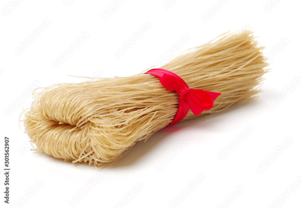 Chinese staple food, Bean threads Noodles on white background Chinese staple food, Bean threads Noodles on white background