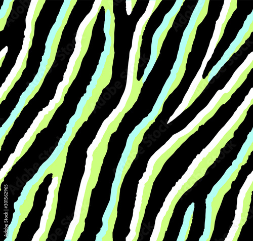 Seamless acid green and lime zebra pattern 80s 90s style.Fashionable colorful exotic animal print
