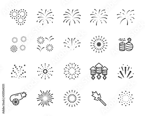 set of firework icons, party, happy new, year, celebration