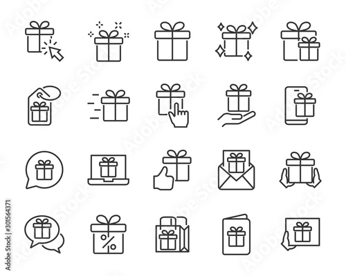set of gift icons, box, birthday gift, valentine gift, christmas gift, present, surprise box
