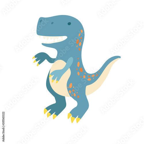 Flat cartoon style cute dinosaur. Vector illustration for kids fashion  card or poster best for children room decoration  kids dino party designs.