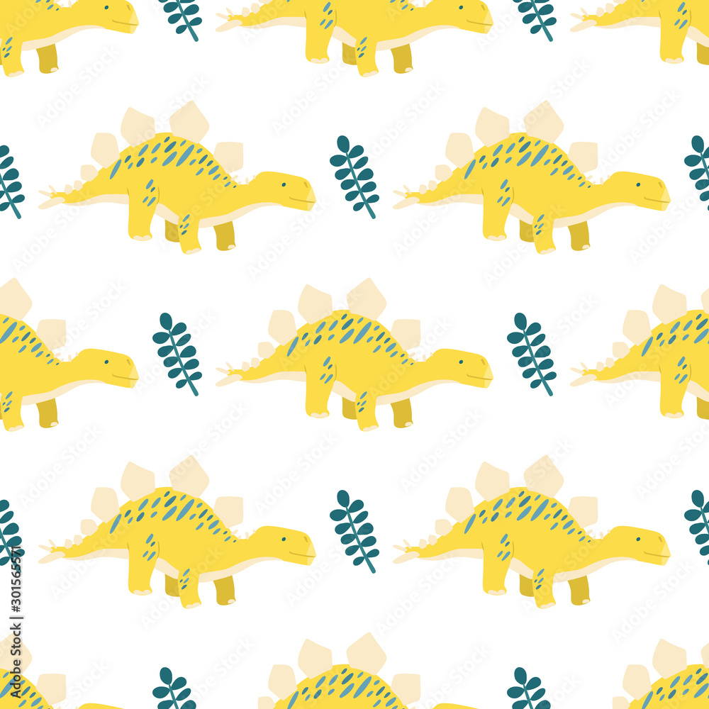 Flat cartoon style dinosaur seamless pattern. Best for kids fashion, children room decoration, kids dino party designs. Flat cartoon style dinosaur seamless pattern. Best for kids fashion, children room decoration, kids dino party designs.