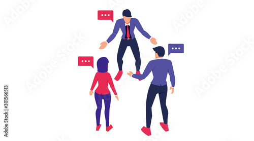 coworkers discuss issues. helping each other question and answer. flat communication character. vector
