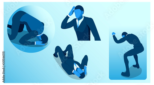 stressed people pose. business people experience depression due to failure and loss. headache-vector