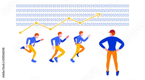 employee performance graphs tend to increase significantly. work with binary numbers. illustration of the operational system supervisor using binary numbers. supervisor