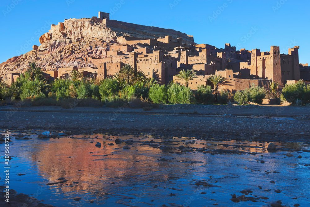 Kasbah Ait Ben Haddou with reflection in the river.
