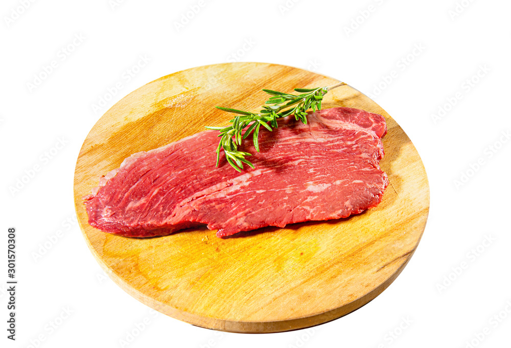 Rump Cap, Top Sirloin Cap, Coulotte Steak, Picanya the marbled beef steak on a white background. Isolated.