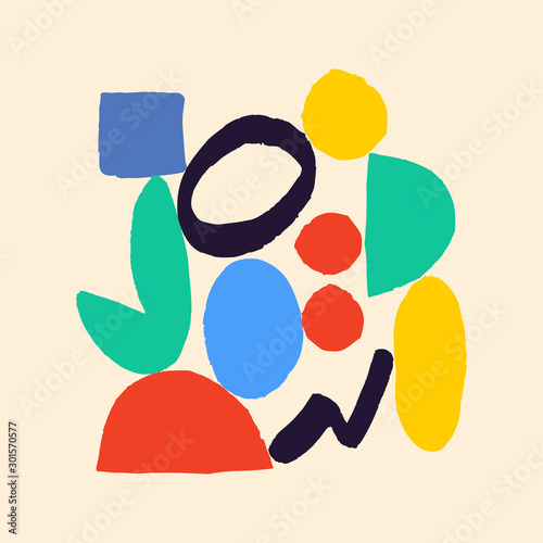 Abstract design with colorful shapes on vanilla background.