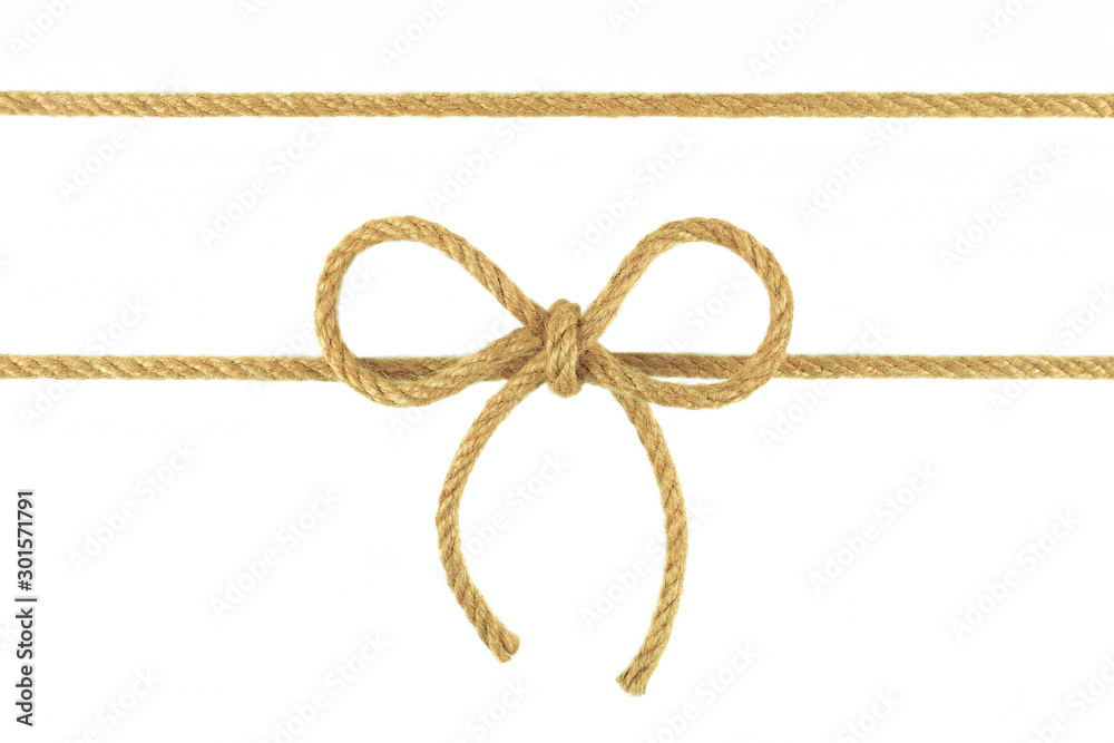 Burlap rope bow isolated on white background