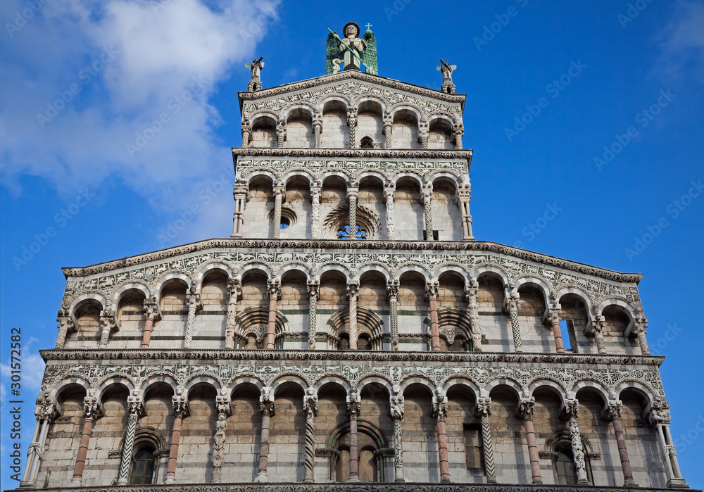 Facade of the Church of San Michele in Foro in Lucca, Italy. 12-14th century AD
